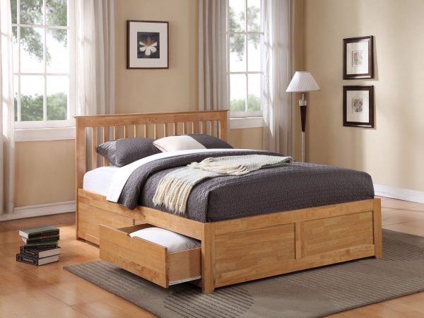 Spire Oak Finish Bedframe With Drawers