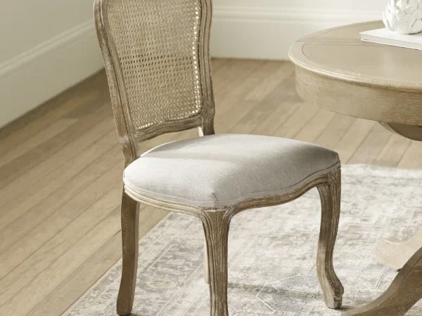 Lille Set Of 2 Limed Oak Rattan Back Dining Chairs With French Style Legs