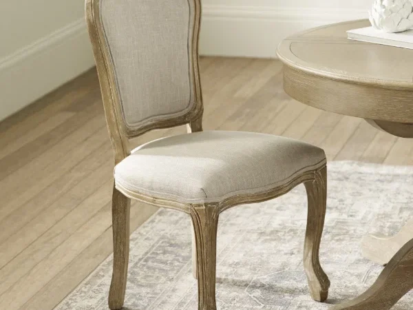 Lille Set Of 2 Limed Oak Upholstered Back Dining Chairs With French Style Legs
