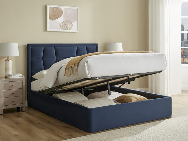 Carmell Navy Ottoman Storage Bed Frame