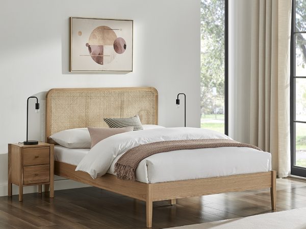 Gisel Rattan Style Solid American Oak Bed Frame