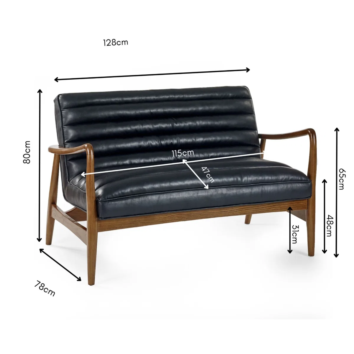 Marshall Black Faux Leather 2 Seater Sofa - Image 11