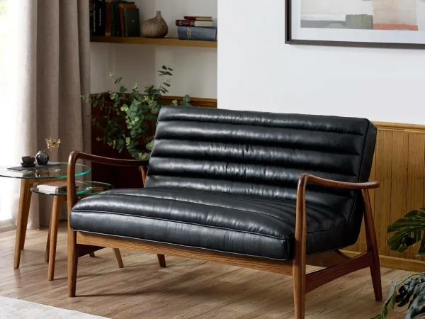 Marshall Black Faux Leather 2 Seater Sofa