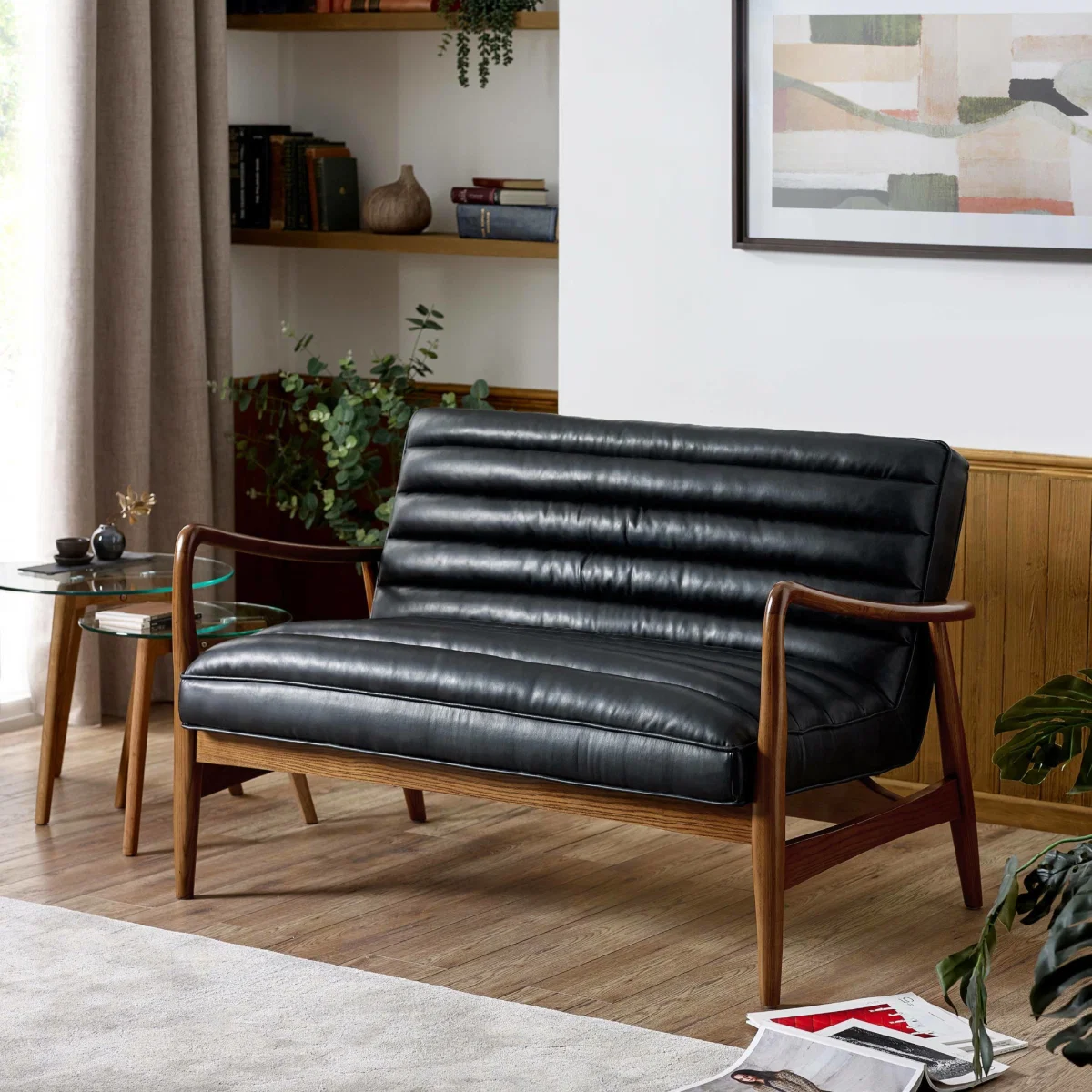 Marshall Black Faux Leather 2 Seater Sofa